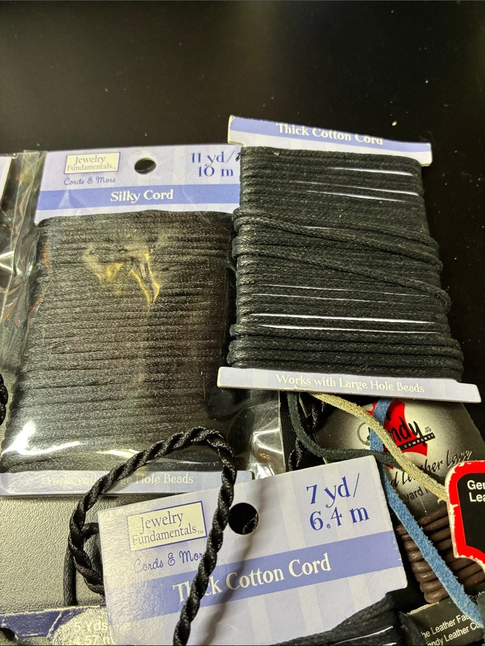 Lot of Black Cotton Thick Cord and assorted leather cords